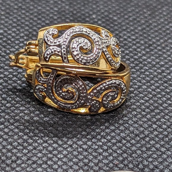 14k Gold and Sterling Hoops diamond chip detail - Picture 1 of 5